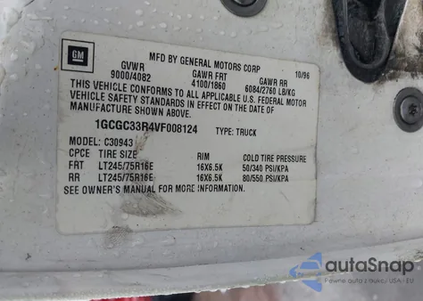 1997 Chevrolet C3500 Hd Fleetside from USA, damaged, VIN 1GCGC33R4VF008124